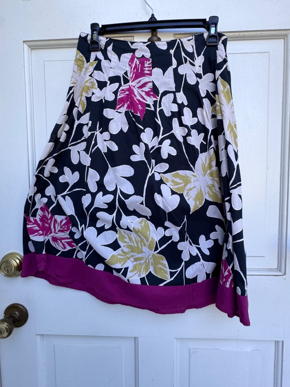 Merona Floral Cotton A-Line Skirt Size 4 Black Pink Green Lined Side Zip